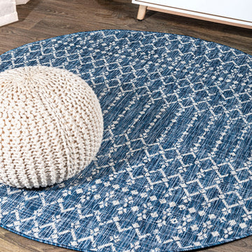 Ourika Moroccan Geometric Textured Weave Indoor/outdoor Round Rug